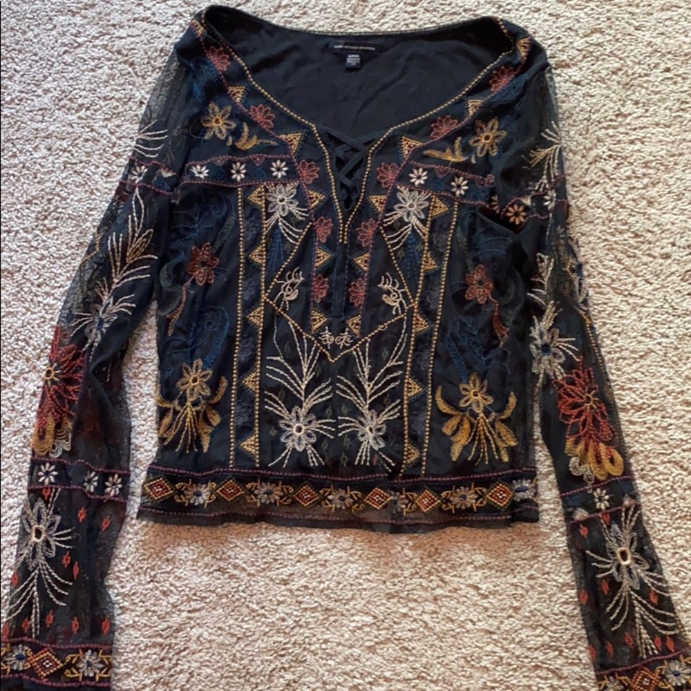 Mesh long sleeve blouse